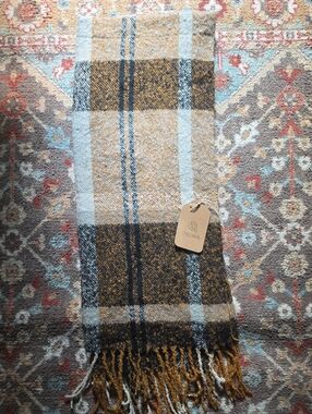 Mustard Black Plaid Scarf Shaw One Size Womens Original USA